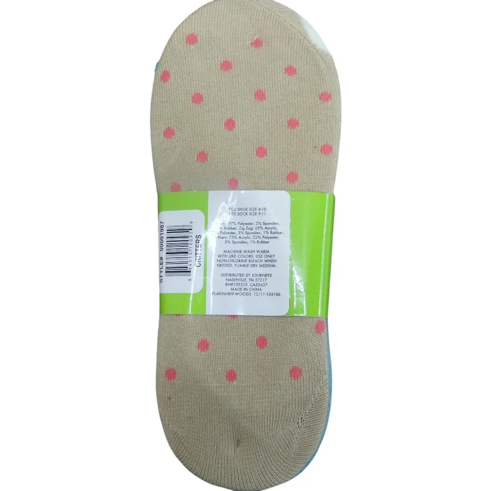 Journeys Critters Liner Socks Womens 4-10 Multicolor NEW Bunny Polka Dot 5 Pair